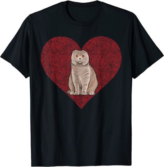 Scottish Fold Valentines Day Cat Love Fingerprint T Shirt