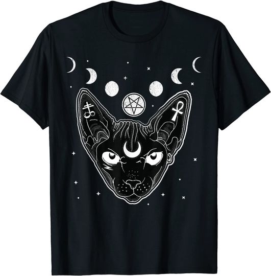 Sphynx Black Cat Pastel Goth Occult Witchy Metal T Shirt