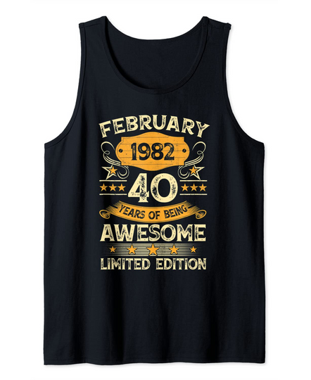 40 Year Old Gift Vintage February 1982 40th Birthday Gift Tank Top