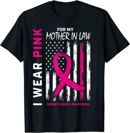 Pink Mother In Law Breast Cancer Flag Front and Back Graphic T-Shirt