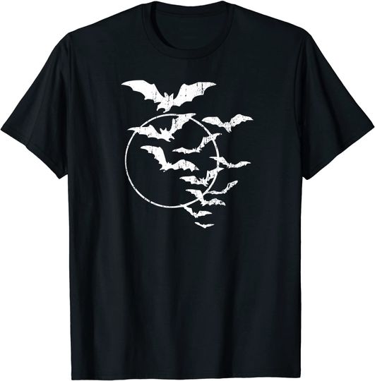 Halloween Bats Moon Retro Vintage Distressed T-Shirt