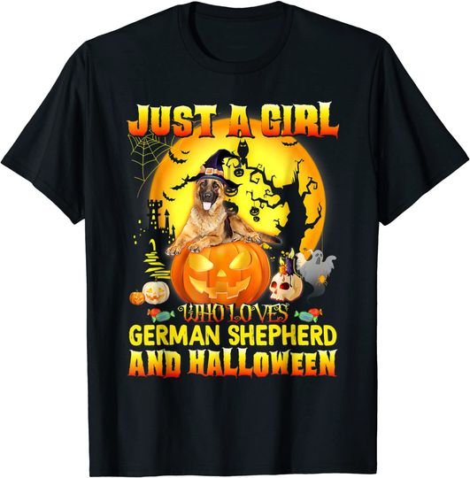 Just A Girl Who Loves German Shepherd Hat Witch Halloween T-Shirt
