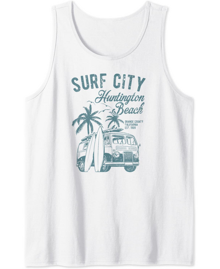 Huntington Beach Vintage Cool Surf City Sunset Surf Minivan Tank Top