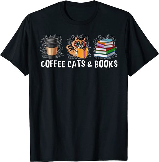 Coffee Cute Cats & Reading Books T-Shirt