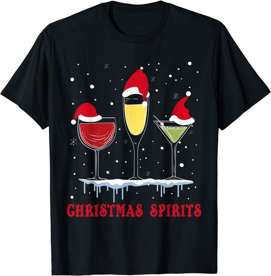 Christmas Spirits Wine Bubbly Martinis Holiday Drink Funny T-Shirt