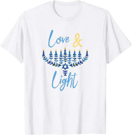 Hanukkah Love And Light Quote Jewish Chanukah Blue Menorah T-Shirt