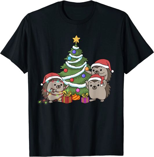 Christmas Hedgehog Tshirt Kids Christmas Tree Lights Baubles T-Shirt