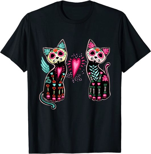 Day of the Dead Cats Shirt Cat Lovers Dia De Los Muertos T-Shirt