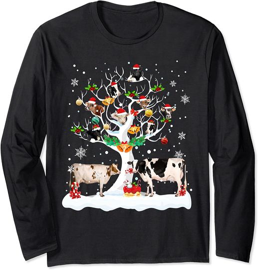 Cow Christmas On Winter Tree Goat Lover Matching Long Sleeve