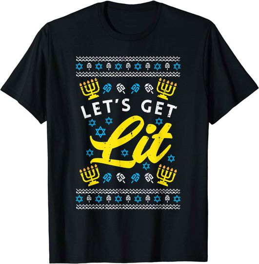 Let's Get Lit Menorah Jewish T-Shirt