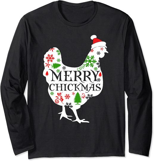 Merry Chickmas Santa Hat Chicken Lovers Christmas Gift Long Sleeve