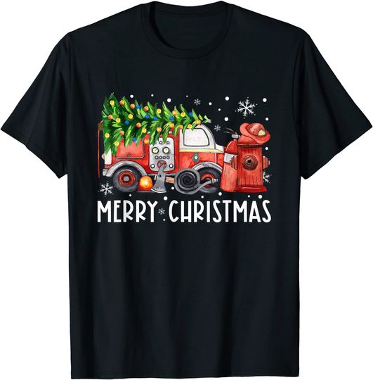 Merry Christmas Firefighter Truck Fireman Funny Christmas T-Shirt
