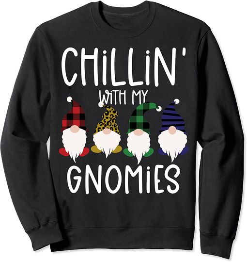Chillin With My Gnomies Plaid Leopard Gnomes Sweatshirt
