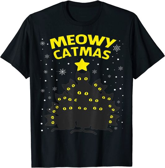 Meowy Catmas Black Cats Tree T-Shirt