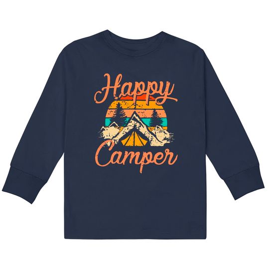Happy Camper Kids Long Sleeve T-Shirt For Women Camping Tee Kids Long Sleeve T-Shirt Funny Cute Graphic Tee Short Sleeve Letter Print Casual Tee Tops