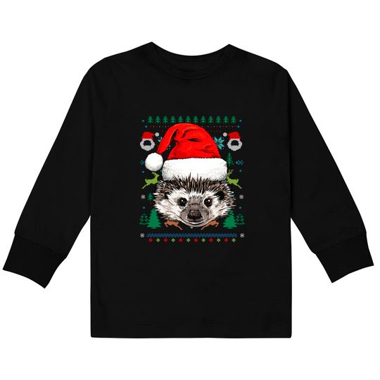 Hedgehog Ugly Christmas Santa Kids Long Sleeve T-Shirt