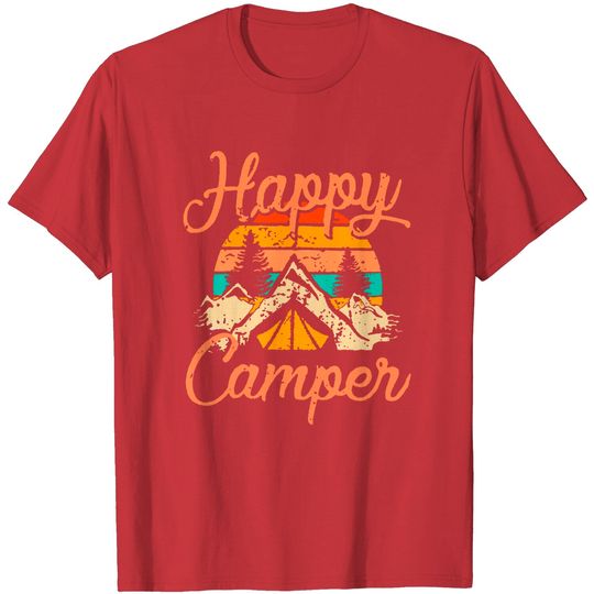 Happy Camper Shirt for Women Camping Tee Shirts Funny Cute Graphic Tee Short Sleeve Letter Print Casual Tee Tops
