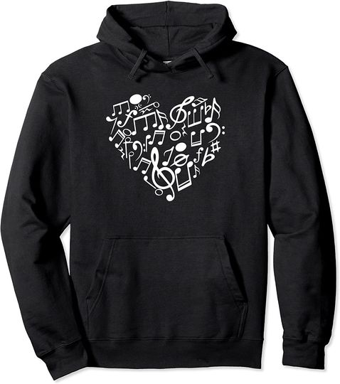 Music Notes Heart Hoodie Musical Love Singing Musician Pianist Pullover