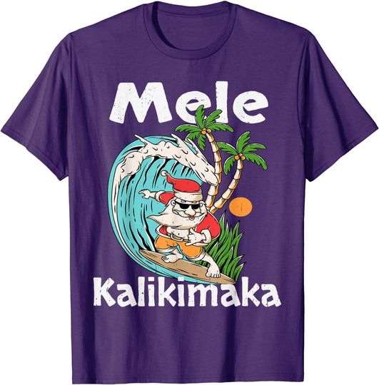 Shaka T-shirt Mele Kalikimaka Hawaiian Surfing Santa Shaka Christmas