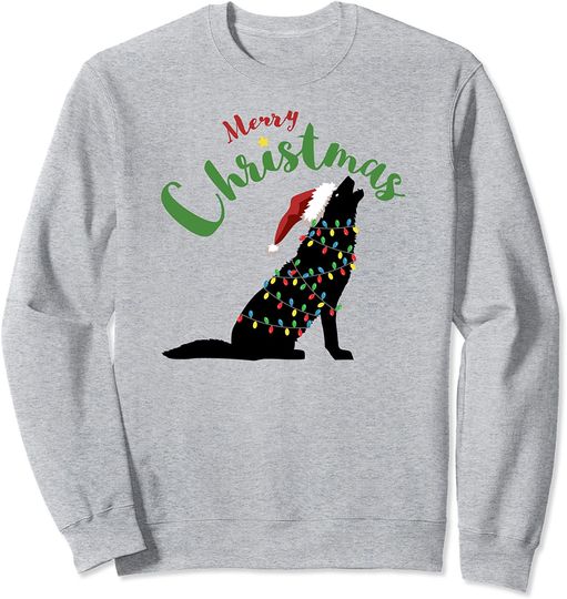 Cute Christmas Gray Wolf Howling Xmas Animal Santa Hat Sweatshirt