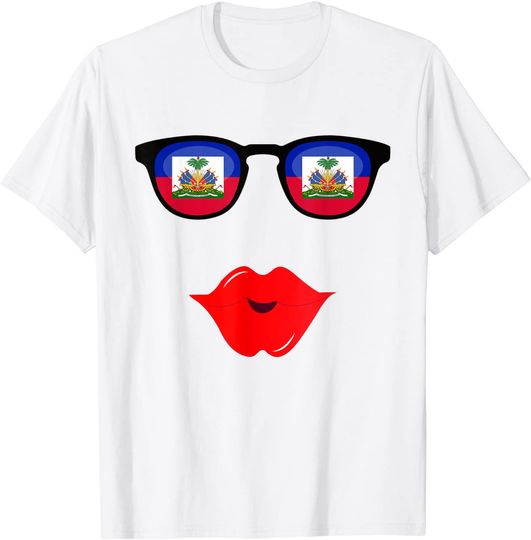 Haitian Flag Sunglasses Lips T-shirt