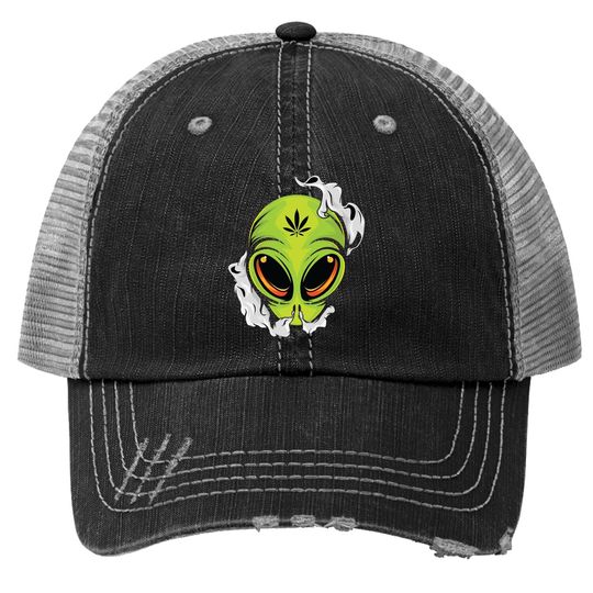 Smoking Alien Cannabis Leaf Weed Classic Trucker Hats