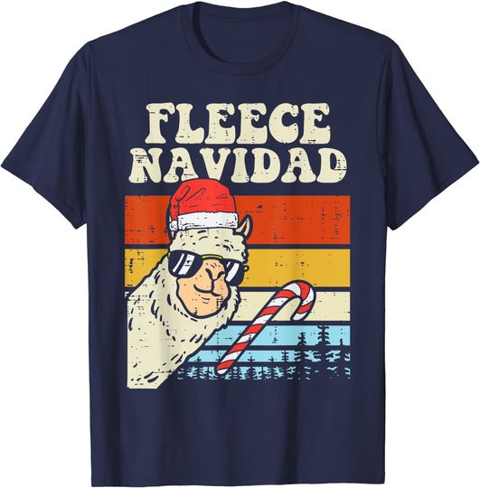 Santa Llama Fleece Navidad Alpaca Christmas T-Shirt