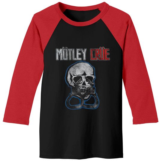 Motley Crue Heavy Metal Band Skull & Cuffs Adult Short Sleeve Baseball Tee