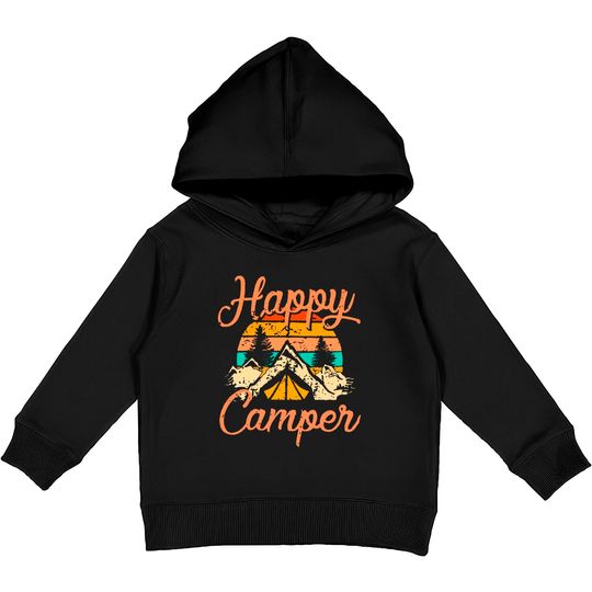 Happy Camper Kids Pullover Hoodie For Women Camping Tee Kids Pullover Hoodie Funny Cute Graphic Tee Short Sleeve Letter Print Casual Tee Tops