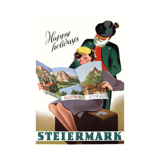 Vintage Travel Poster Austria Happy Holidays Steriermark - Happy Holidays - T-Shirt