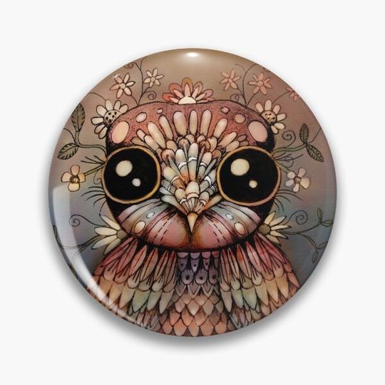 little rainbow flower owl Pin Button