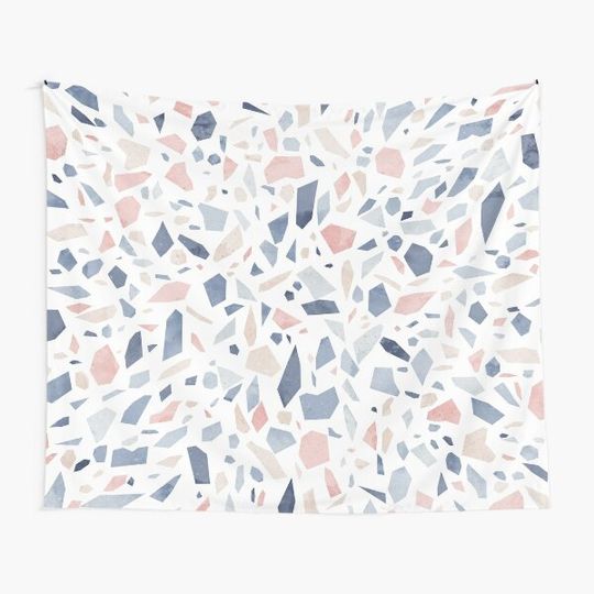 Vintage pastel blue pink beige geometric terrazzo pattern Tapestry