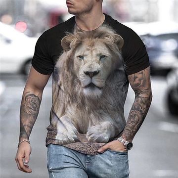 alley get nervous gallon Tees T Shirt 3D Print Graphic 3D Lion Animal Print Short Sleeve Daily Tops  Vintage Rock