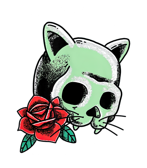 Cats & Tats Inked Tattoo Lover Cat Skull Retro T-Shirt