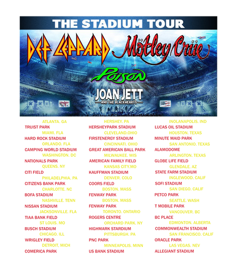 The Stadium Tour Def Leppard Motley Crue Poison Joan Jett & the Blackhearts T-Shirt, The Stadium Tour 2022