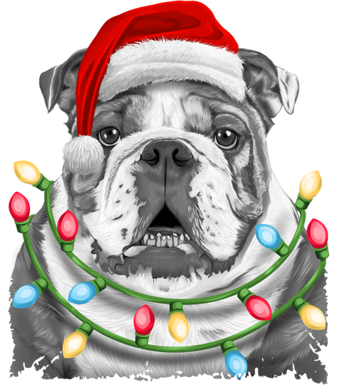 English Bulldog Santa Christmas Tree Lights Xmas T-Shirt
