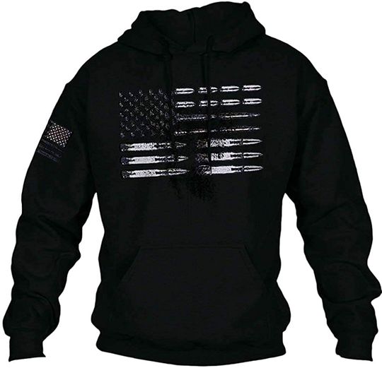 Mens Hoodie Long Sleeve American Flag Vintage Bullet Graphic Drawstring Hooded Pullover Sweatshirts