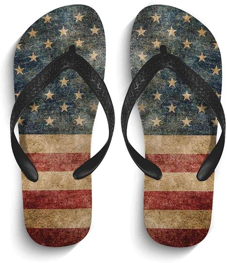 INTERESTPRINT Men's Non-Slip Flip Flops American Flag Thongs Sandals for Beach Lounging Home