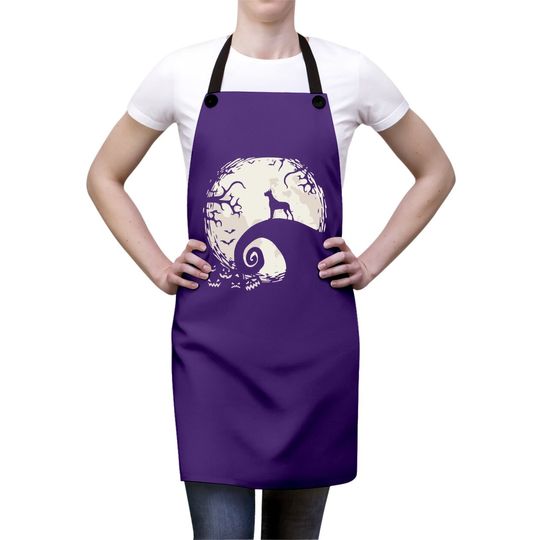 Great Dane Dog And Moon Howl In Forest Dog Halloween Party Apron