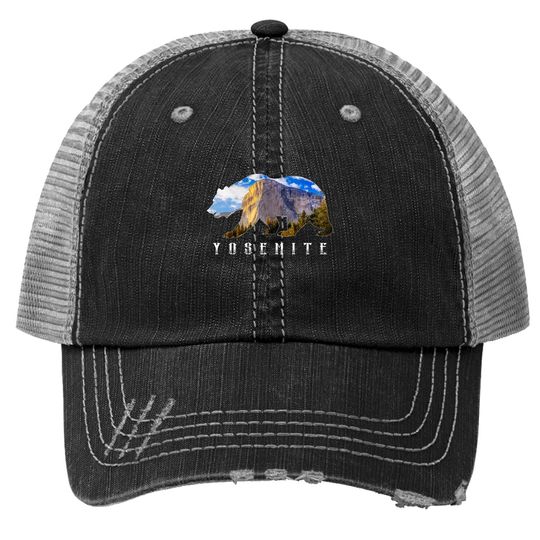 California Bear With Yosemite National Park Image Souvenir Trucker Hat