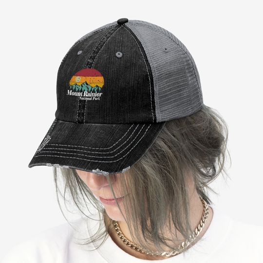 Mount Rainier National Park Retro Style Hiking Vintage Trucker Hat