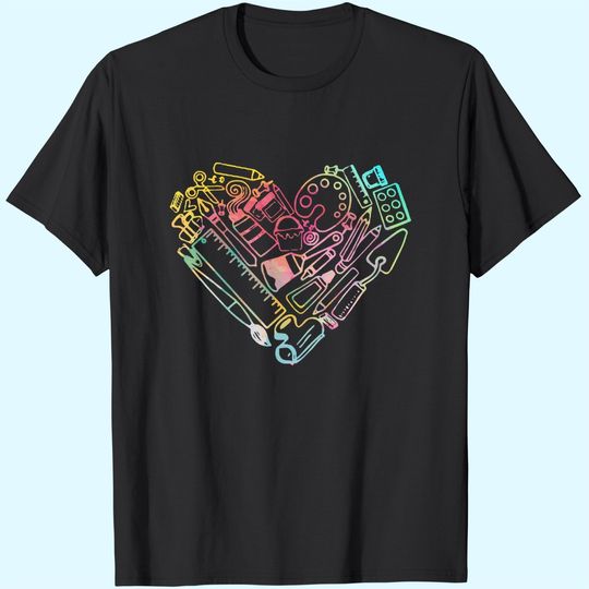 Heart Shape Love Watercolor Art Teacher T Shirt