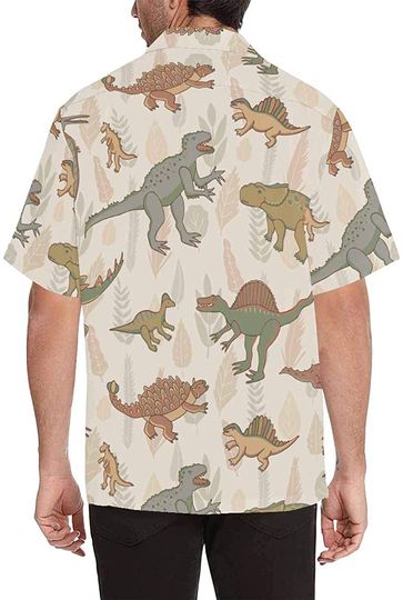 Men's Casual Button Down Short Sleeve Dinosaur Hawaiian Shirt