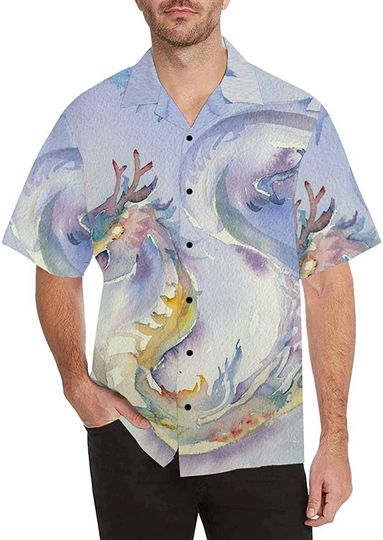 Men's Casual Watercolor Chinese Dragon Hawaiian Shirt