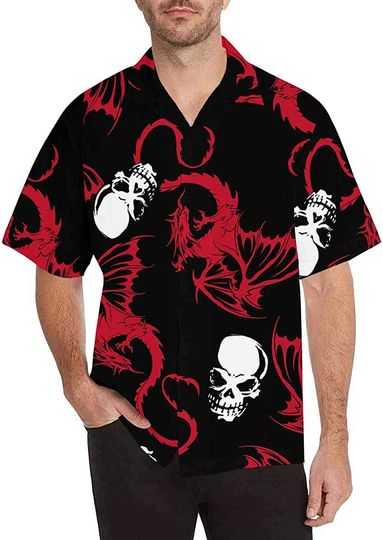 Men's Casual Skull and Dragon Hawaiian Shirt