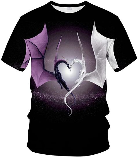 Minei Unisex Dragon Pattern 3D Printed Tops Tees Casual Short Sleeve T Shirts for Men Women