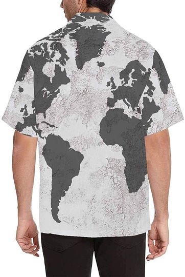 Men's Casual Rock with Flat World Map Hawaiian Shirt