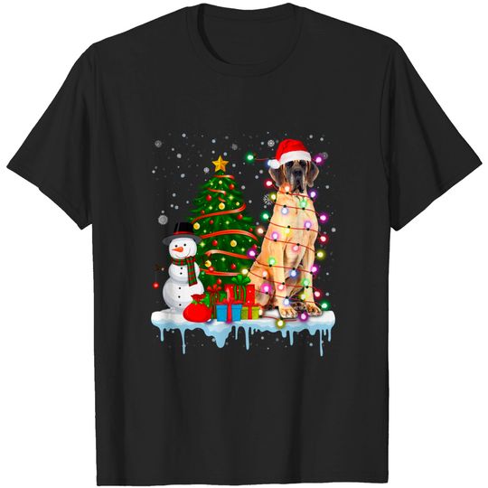 Great Dane Dog Santa Lights Hat In Snow Christmas T-Shirt