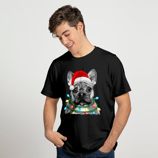 French Bulldog Santa Christmas Tree Lights T-Shirt