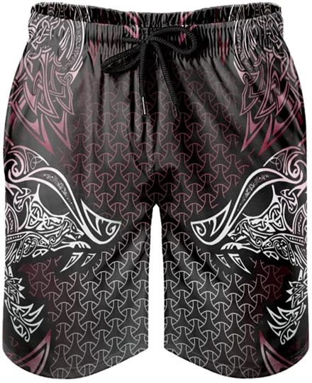 Men's Swim Shorts Viking Wolf Horn of Odin Print Casual Bathing Suits